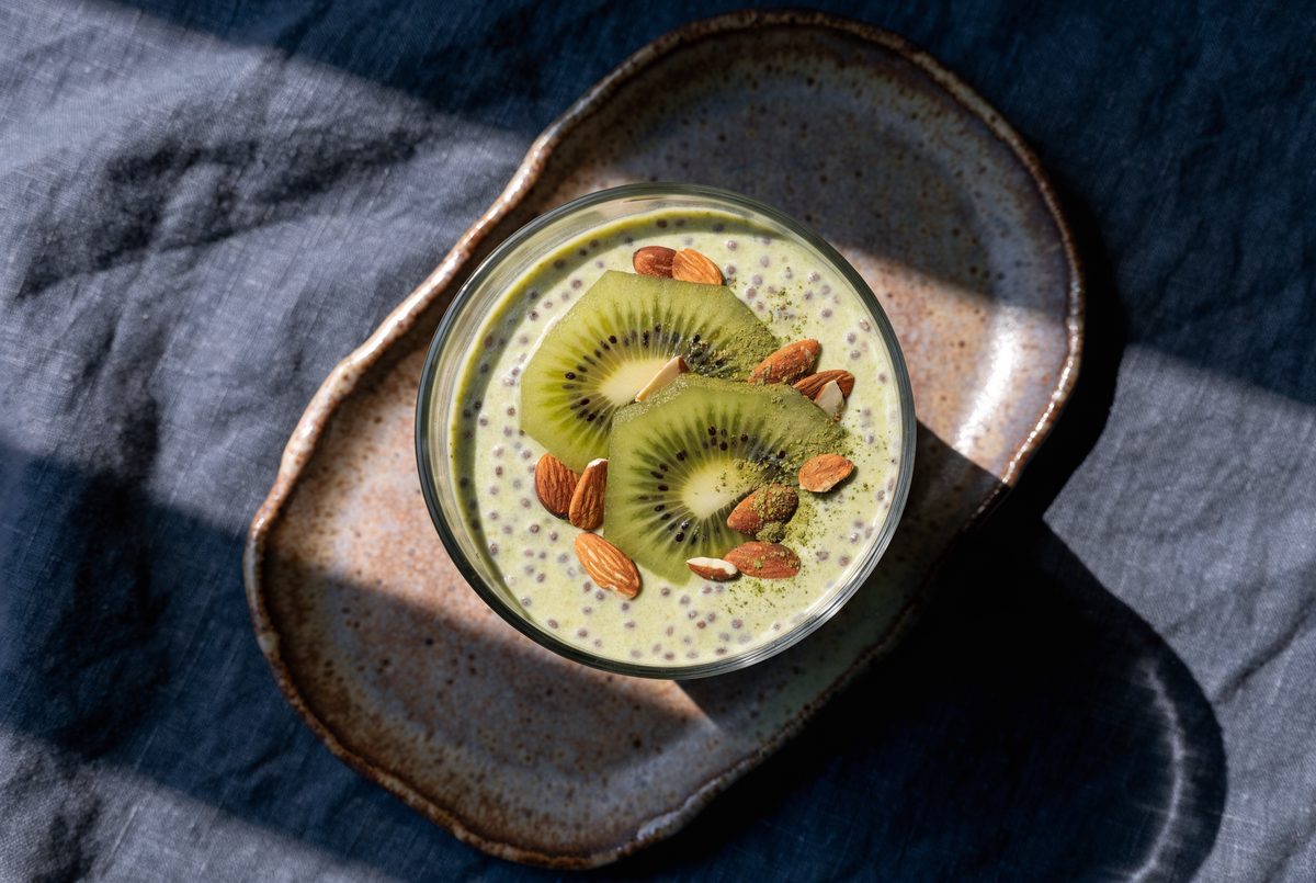 Matcha–Chia Brain Pudding with Kiwi