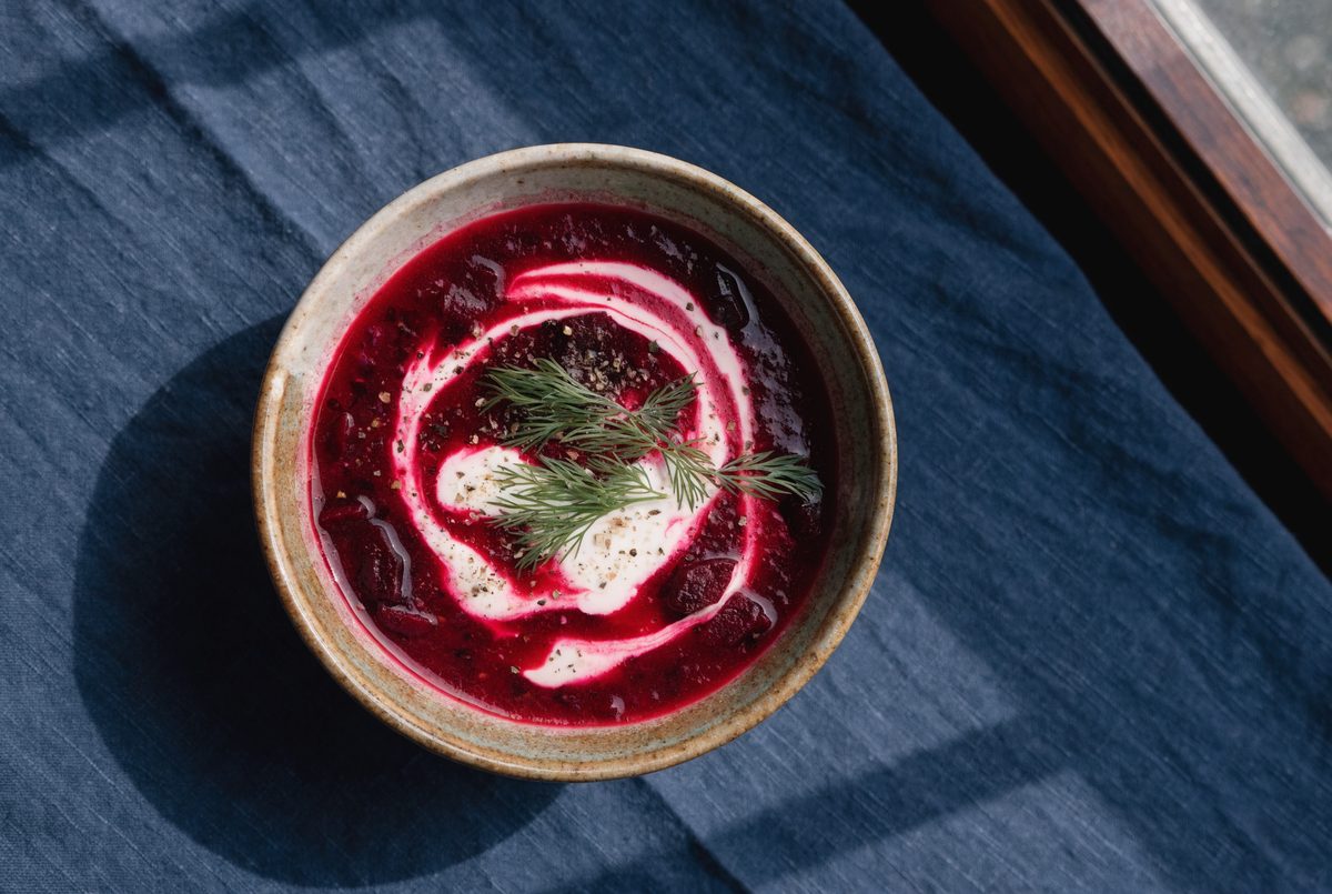 Ruby Borscht with Kefir Swirl