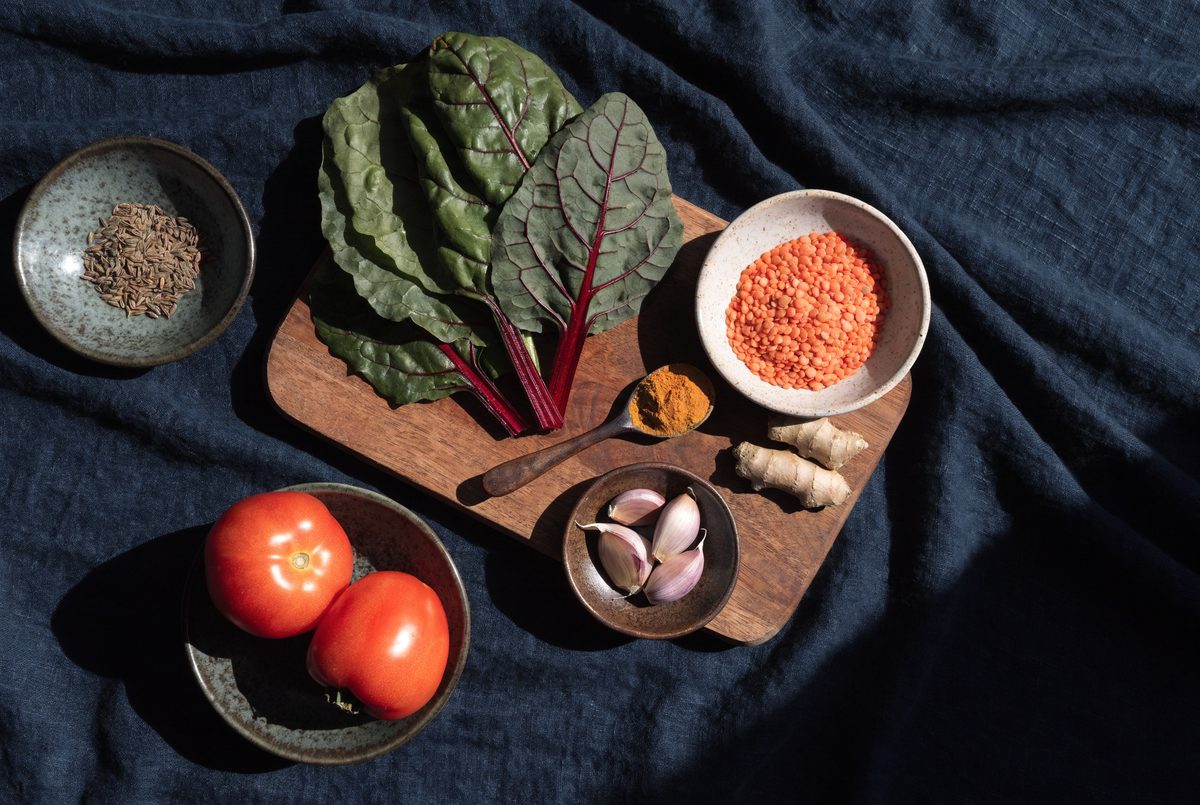 Swiss Chard & Red Lentil Dal ingredients