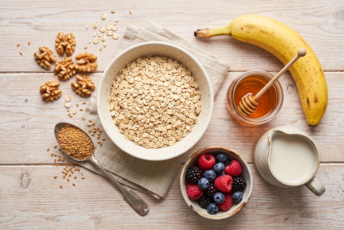 Overnight oats ingredients laid out