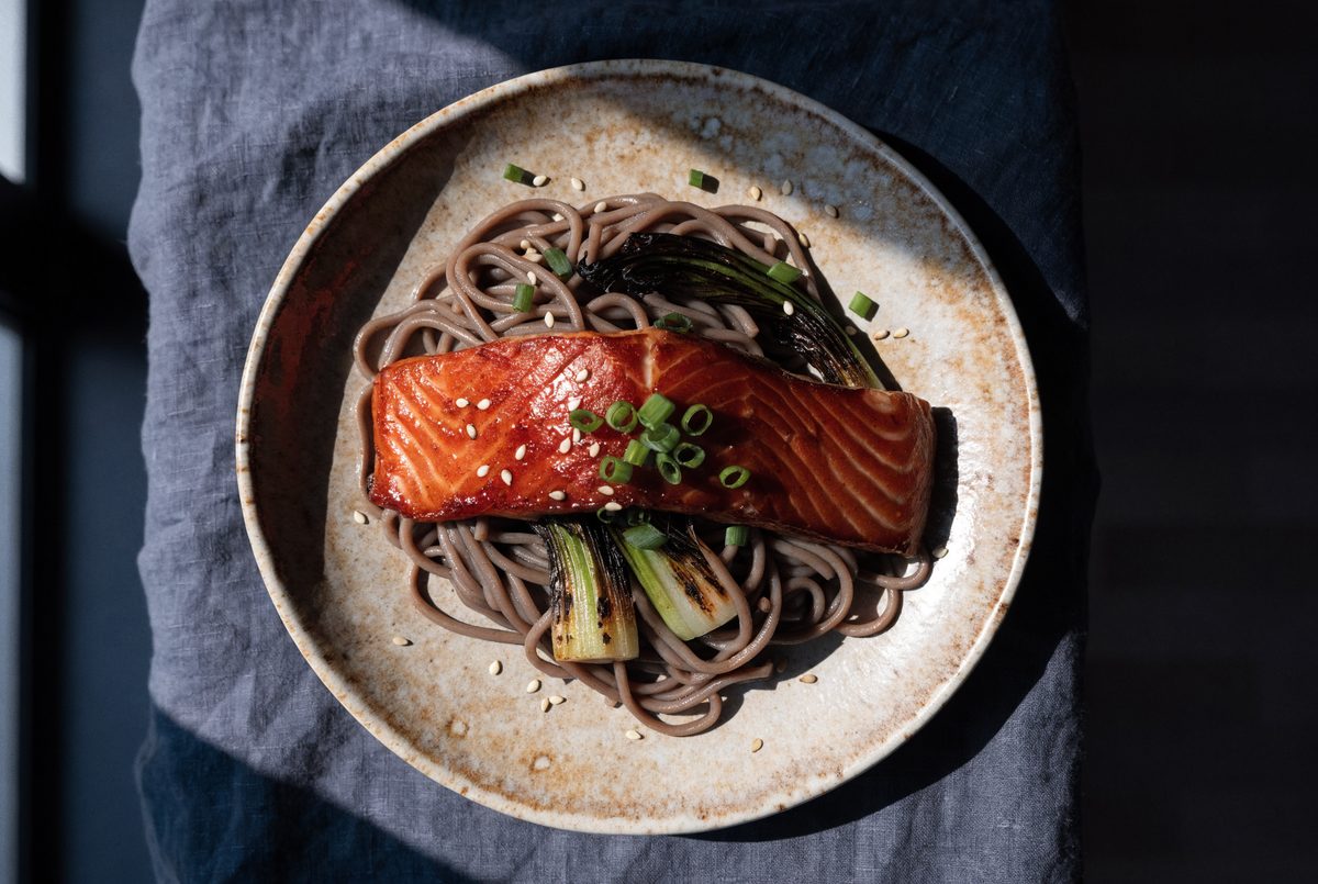 Miso-Glazed Salmon with Soba & Bok Choy