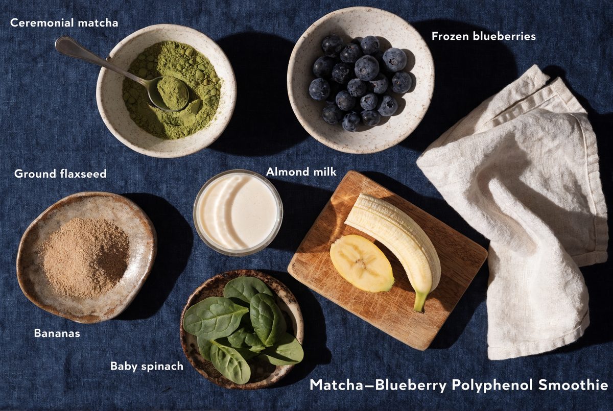 Matcha–Blueberry Polyphenol Smoothie ingredients