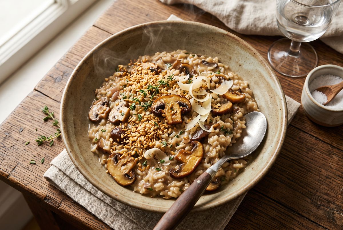 Spermidine Risotto: Mushroom & Toasted Wheat Germ