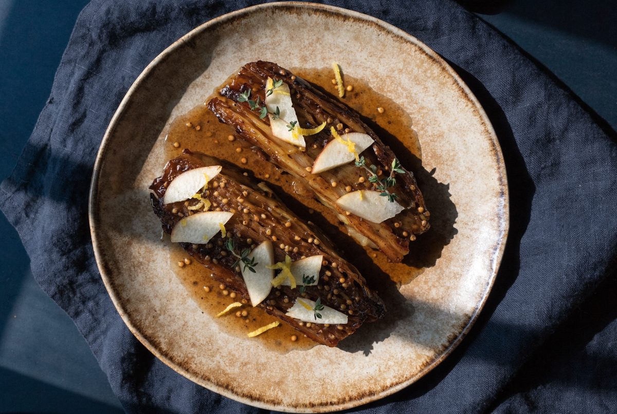 Mustard-Roasted Cabbage Steaks