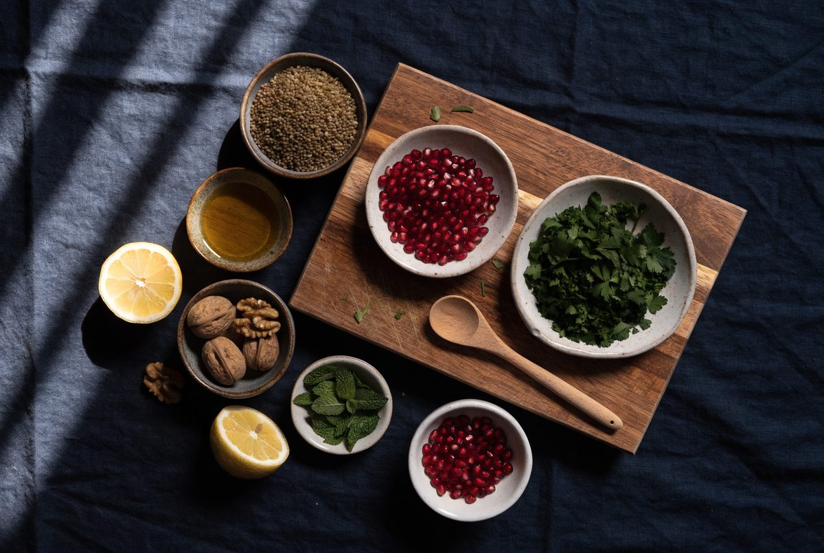 Pomegranate & Freekeh Tabbouleh ingredients