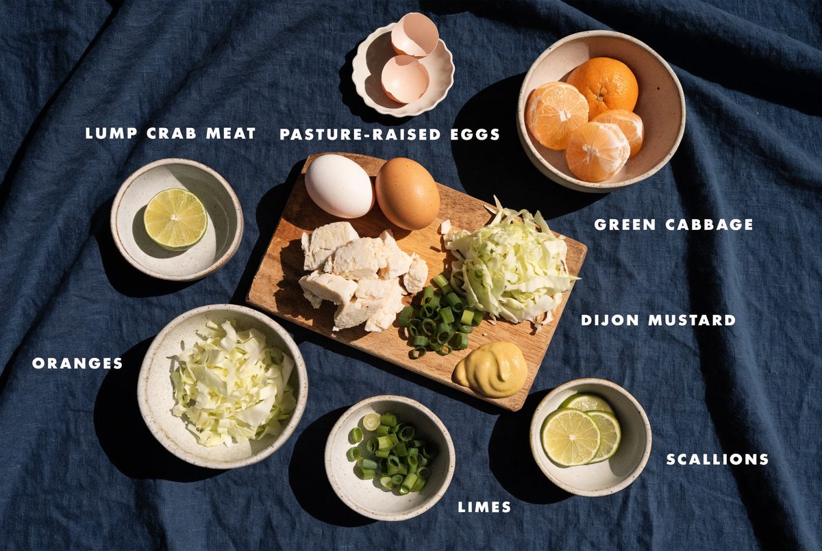 Crab Cakes with Citrus–Cabbage Slaw ingredients
